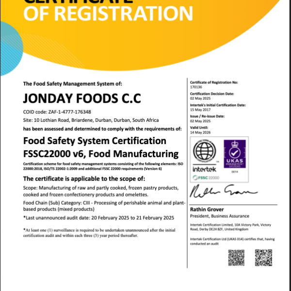 FSSC22000 Certificate of Registration